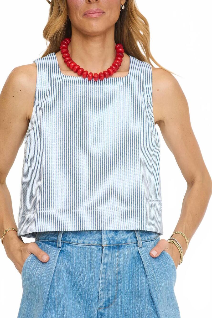 NEW ENTRO striped squareneck tank in blue